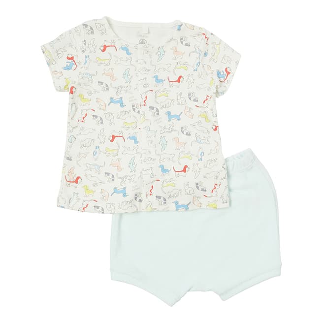 Petit Bateau Unisex White/Blue Puppies T-Shirt/Shorts Pack