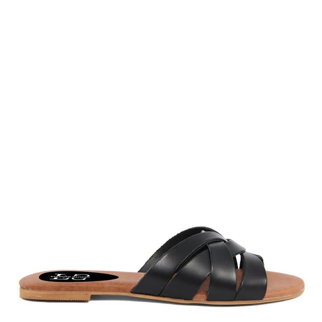 Firenze Studio Black Leather Flat Sandals