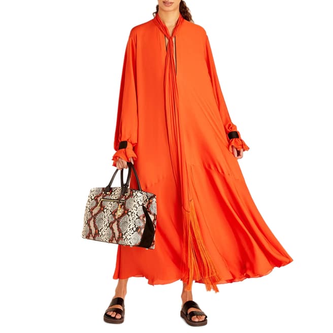 Amanda Wakeley Orange Tie Neck Midi Dress