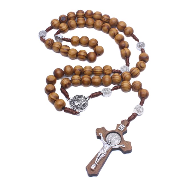 Stephen Oliver Silver Plated Rosary Wood Necklace