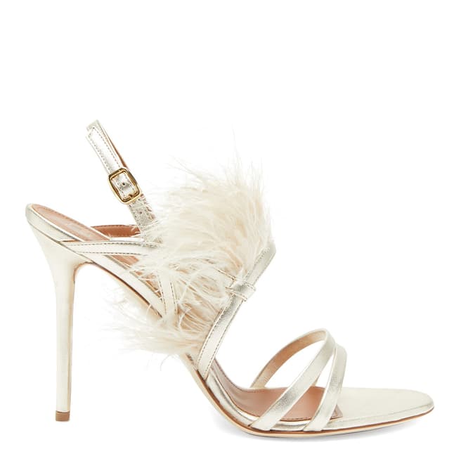 Malone Souliers Gold Sonia 100mm Feather Trimmed Sandals
