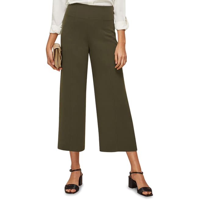 WHISTLES Khaki Flat Front Cropped Trousers