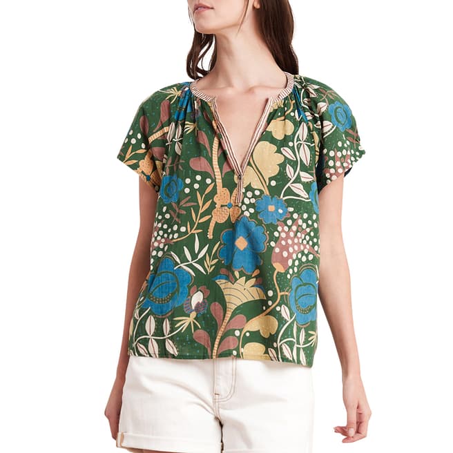Velvet By Graham and Spencer Multi Green Floral Cotton Top