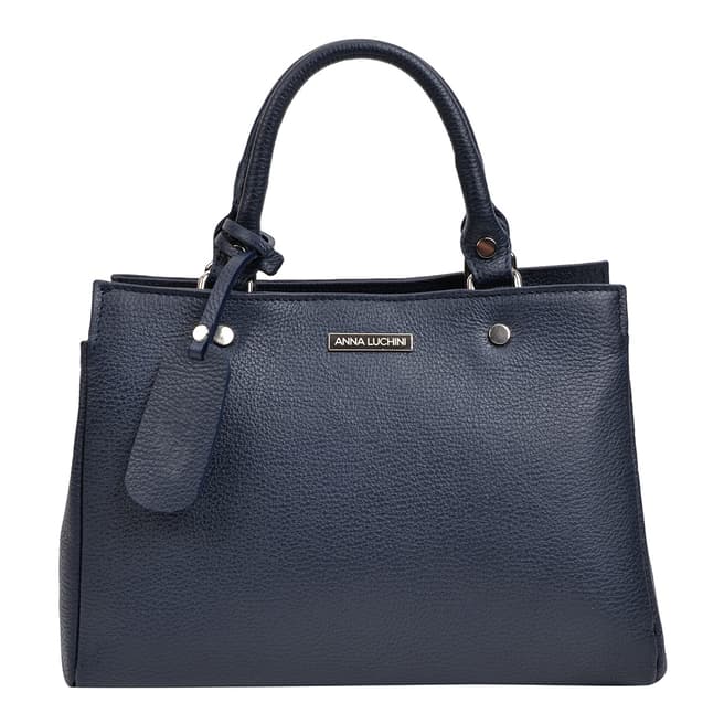 Anna Luchini Navy Leather Top Handle Bag