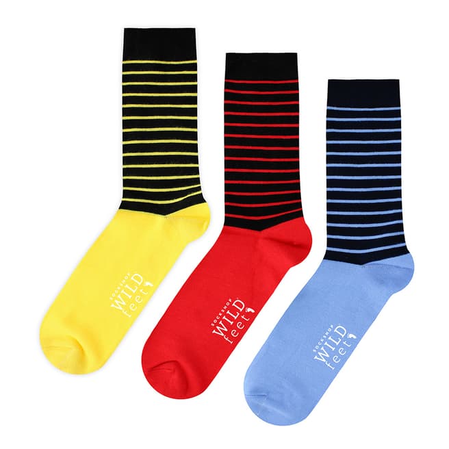 Wild Feet Yellow/Red/Blue 3 Pack Jacquards Socks