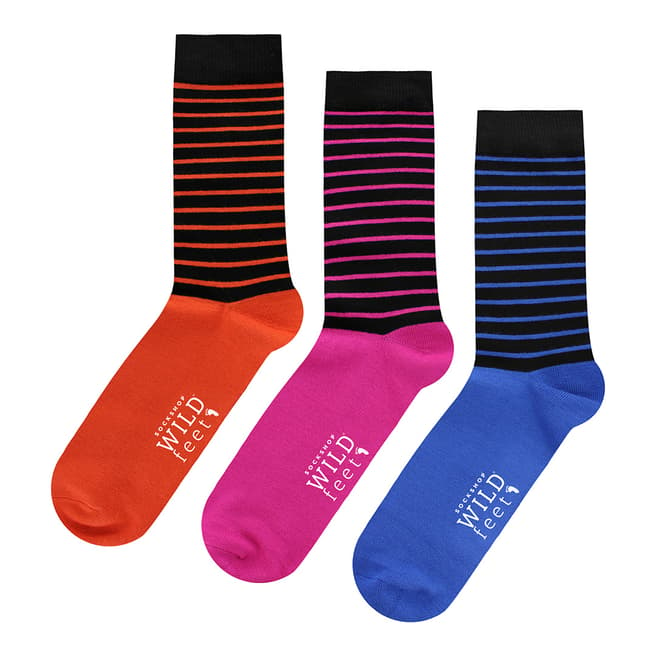 Wild Feet Red/Pink/Blue 3 Pack Jacquards Socks