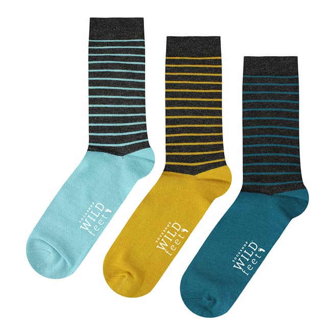Wild Feet Blue/Yellow 3 Pack Jacquards Socks