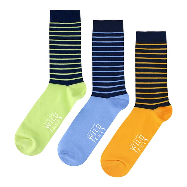 Wild Feet Green/Blue/Orange 3 Pack Jacquards Socks