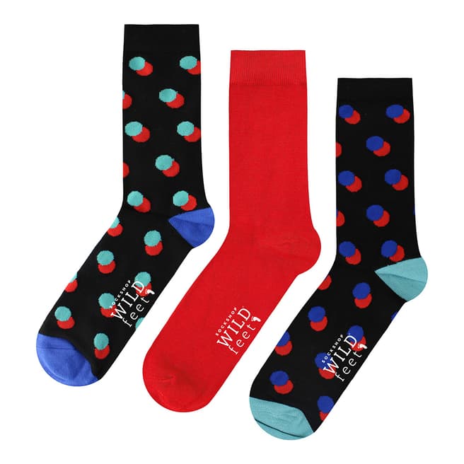 Wild Feet Black/Red 3 Pack Jacquards Socks