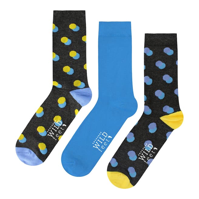 Wild Feet Blue/Yellow/Navy 3 Pack Jacquards Socks