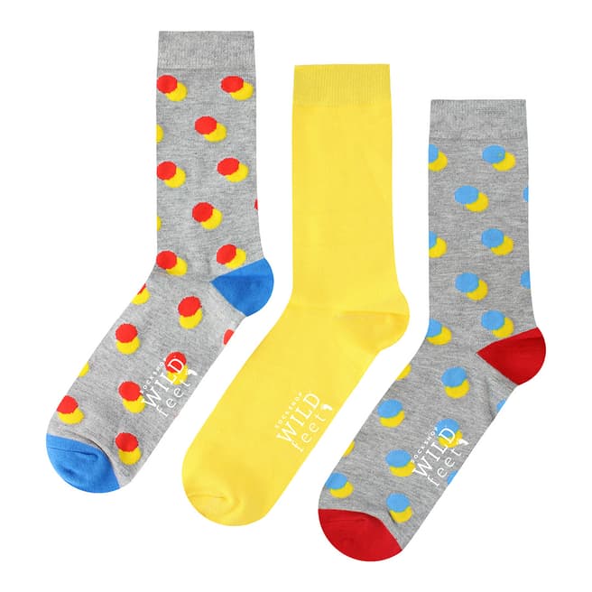 Wild Feet Yellow/Grey 3 Pack Jacquards Socks