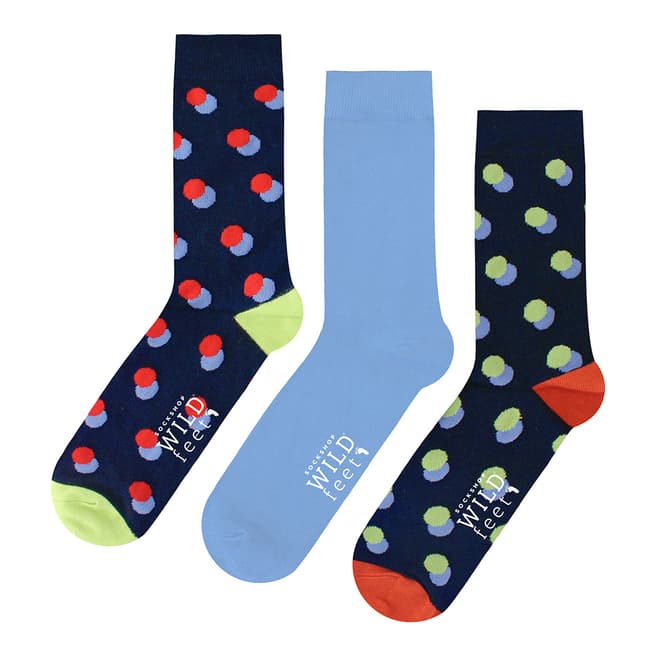 Wild Feet Blue/Navy 3 Pack Jacquards Socks