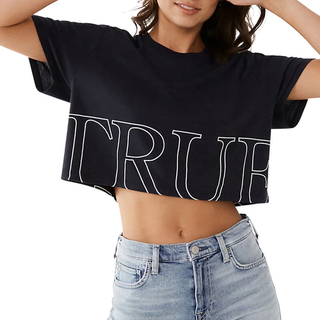 True Religion Black Outline Bella Cotton Blend Crop T-Shirt