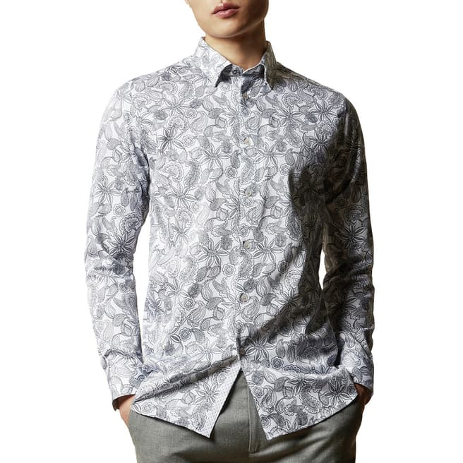 Ted Baker White Forsure Paisley Printed Cotton Shirt