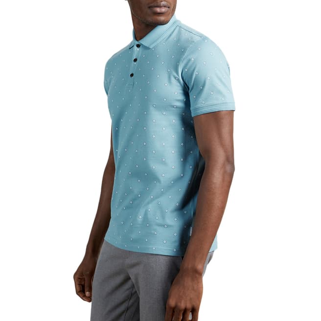 Ted Baker Mid-Blue Skipgym Printed Cotton Polo Top
