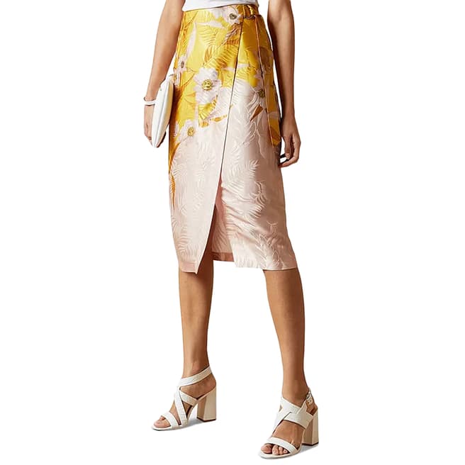 Ted Baker Yellow Hesper Floral Printed Wrap Skirt