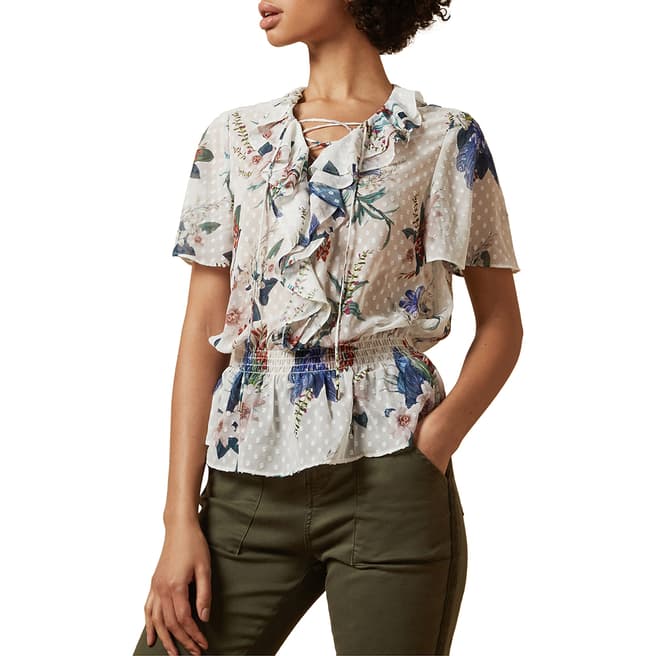 Ted Baker Ivory Byrann Floral Ruffle Top