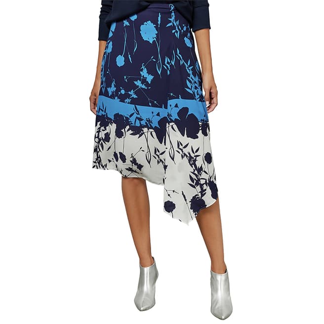 Ted Baker Dark Blue Samanth Floral Asymmetric Hem Skirt