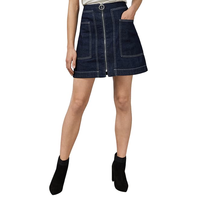 Ted Baker Dark Blue Yazzie Denim Zip Detail Cotton Mini Skirt