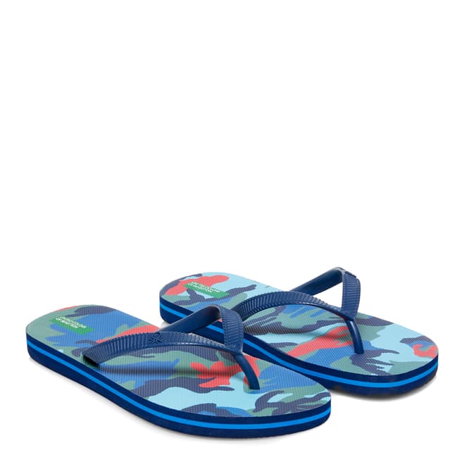United Colors of Benetton Blue Camouflage Flip Flops