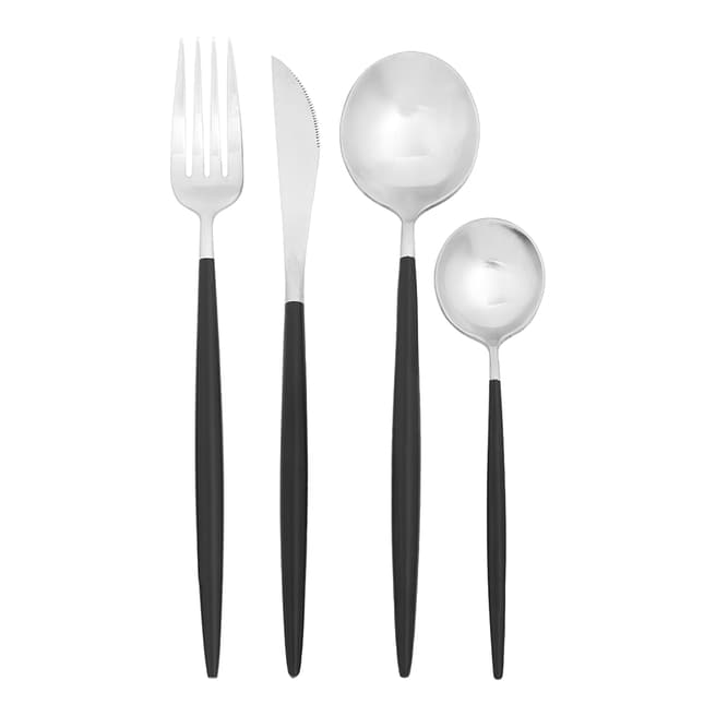 Premier Housewares Avie Cutlery Set, Matte Black / Silver, 16 Piece