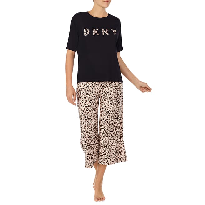 DKNY Black/Animal Print Capri Pyjama Set