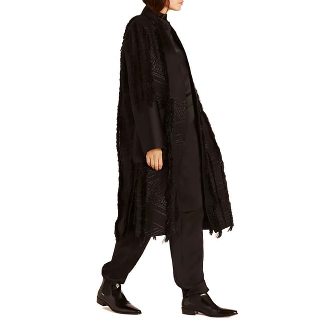 Amanda Wakeley Black Fringed Weave Coat