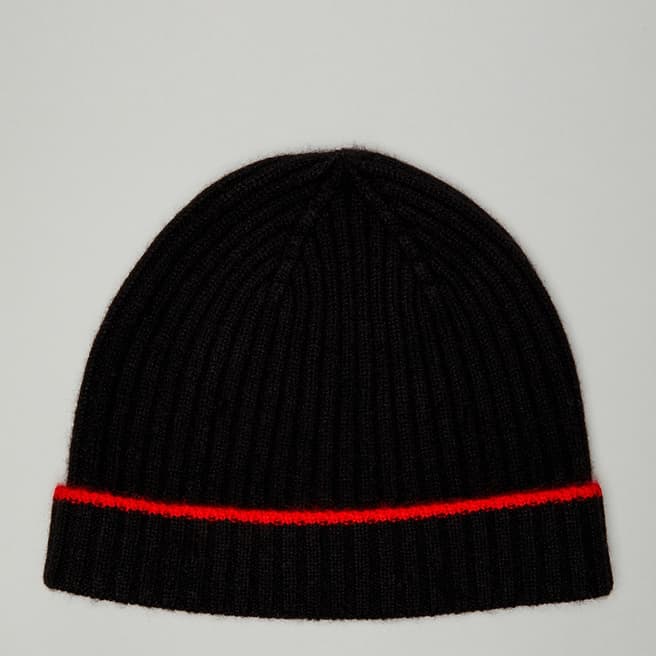 N°· Eleven Black/Red Cashmere Ribbed Beanie