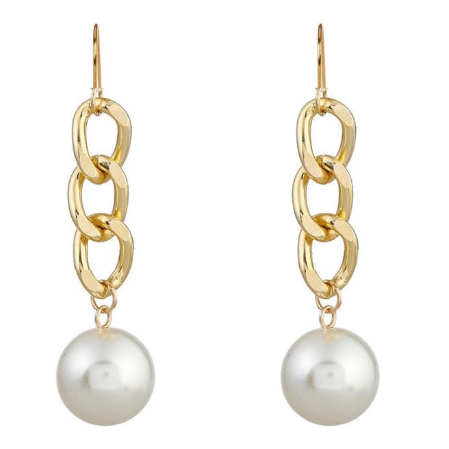 Liv Oliver 18K Gold Plated Chain Link Pearl Drop Earrings