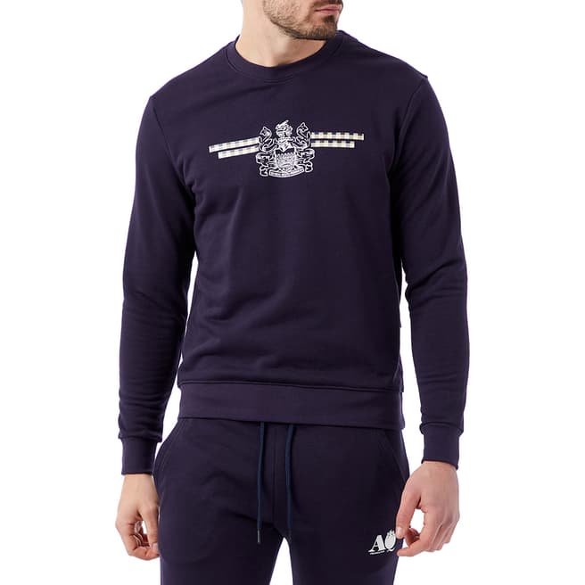 Aquascutum Navy Front Crest Cotton Sweatshirt