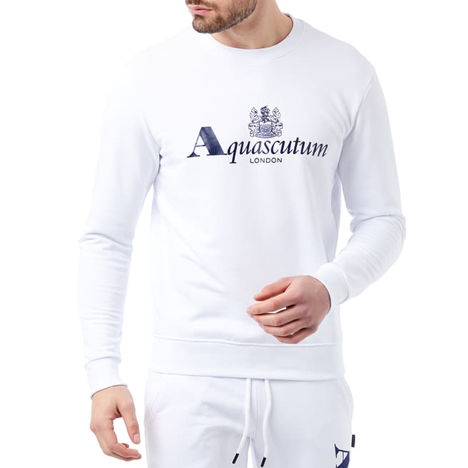 Aquascutum White Classic Logo Cotton Sweatshirt