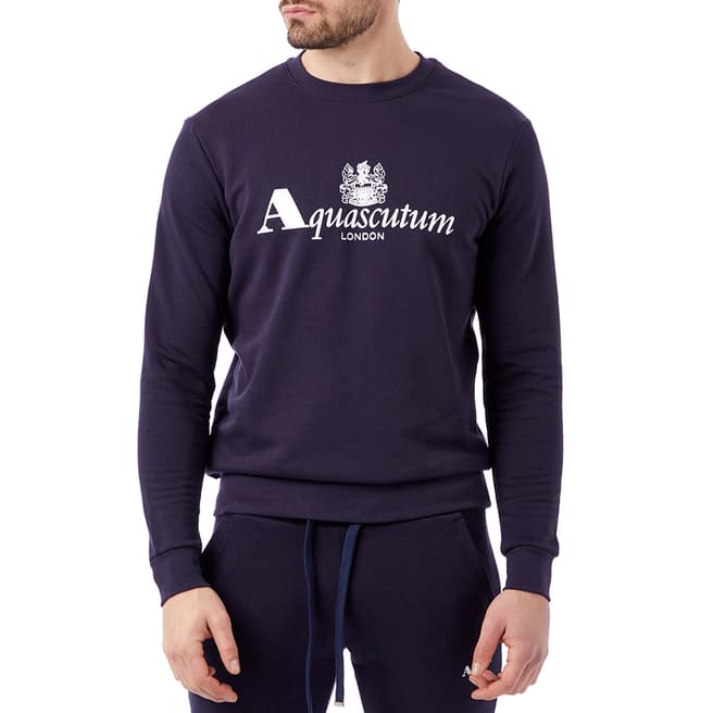 Aquascutum Navy Classic Logo Cotton Sweatshirt