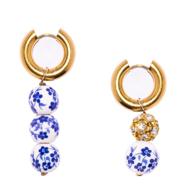 Timeless Pearly White Blue Gold Hoop Earrings
