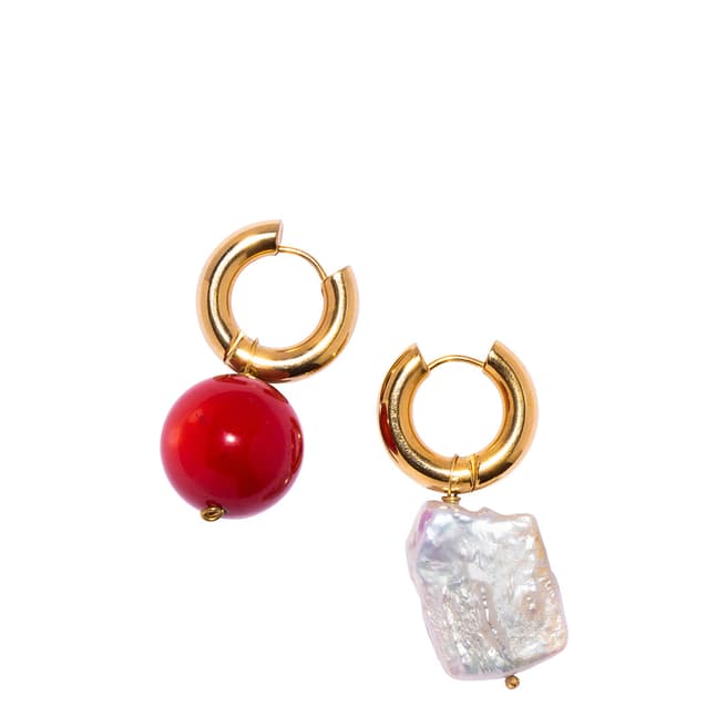 Timeless Pearly Red White Gold Mix & Match Hoop Earrings