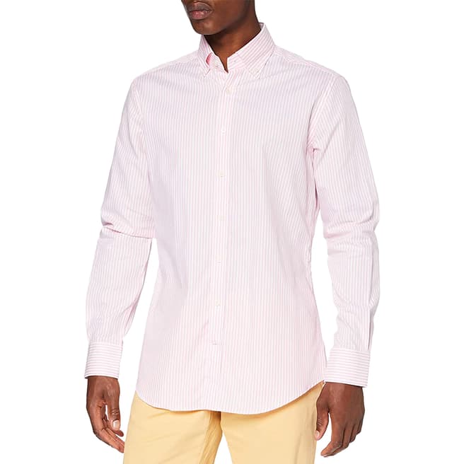 Hackett London Pink Bengal Stripe Cotton Slim Shirt
