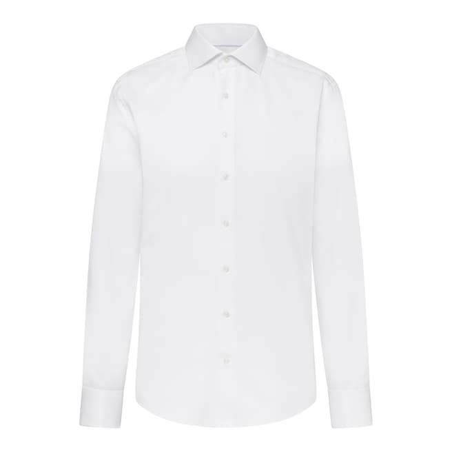 Hackett London White Herringbone Formal Cotton Slim Shirt