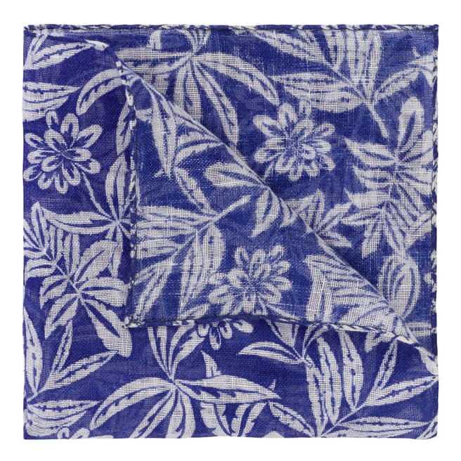 Hackett London Navy Floral Linen Handkerchief
