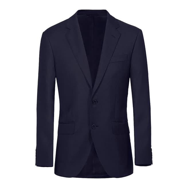 Hackett London Blue Plain Tailored Wool Blazer