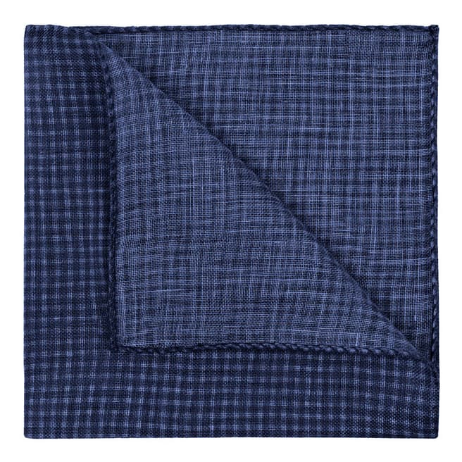 Hackett London Navy Gingham Linen Handkerchief