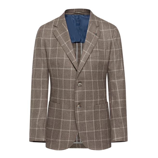 Hackett London Beige Silk Wool Blend Tailored Blazer