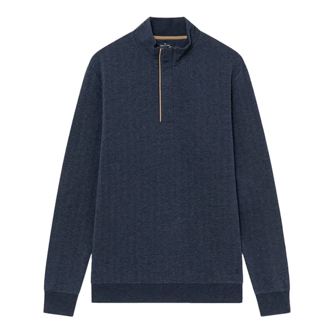 Hackett London Navy Half Zip Textured Blend Half Zip Sweatshirt