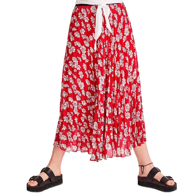 hush Red Floral Ossie Pleated Midi Skirt