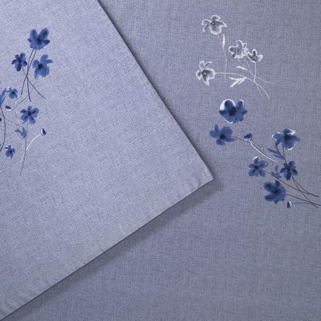 BOSS Linen Flowers Double Flat Sheet, Blue