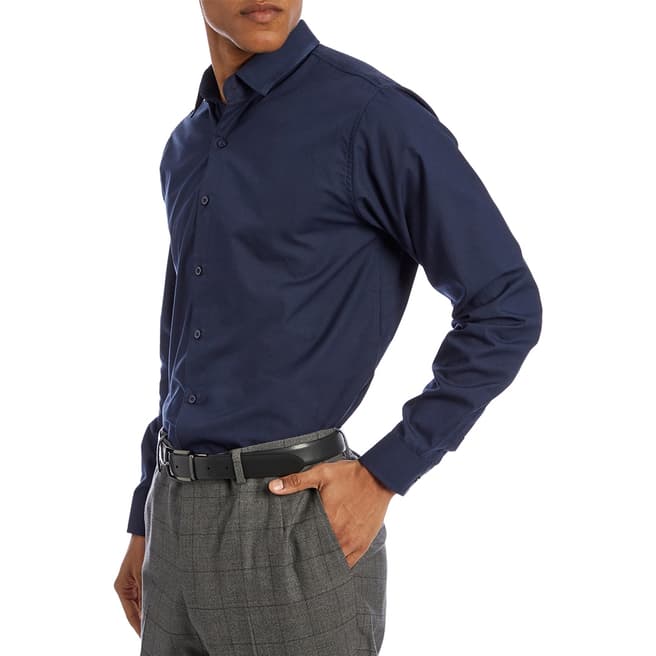 Bolongaro Trevor Navy Slim Fit Classic Cotton Blend Shirt