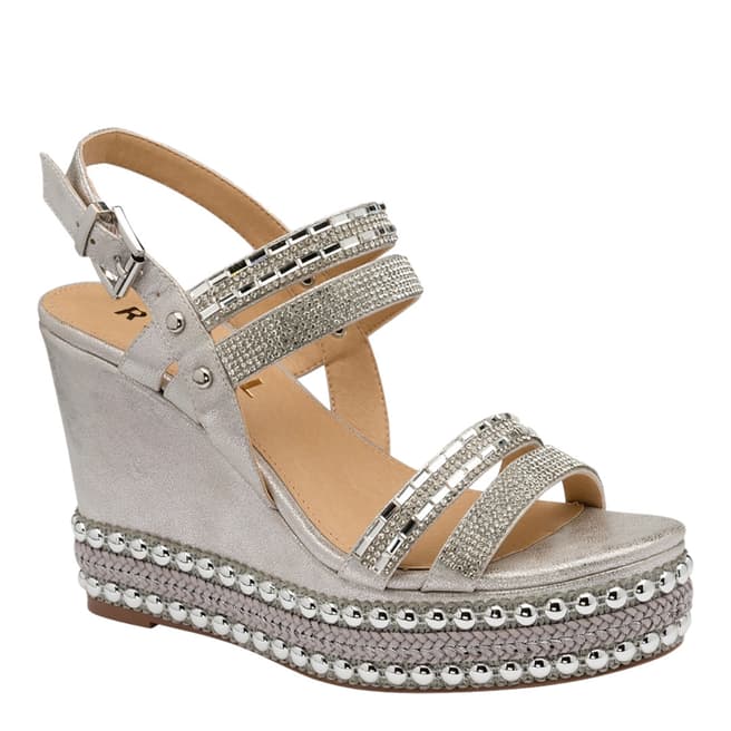 Ravel Silver Crystal Cobar Open Toe Wedge Sandals