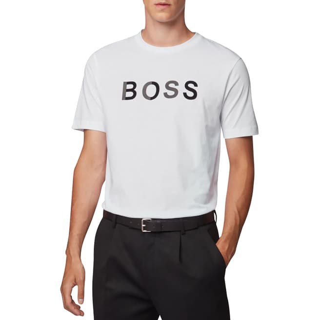 BOSS White Tiburt Logo Cotton T-Shirt
