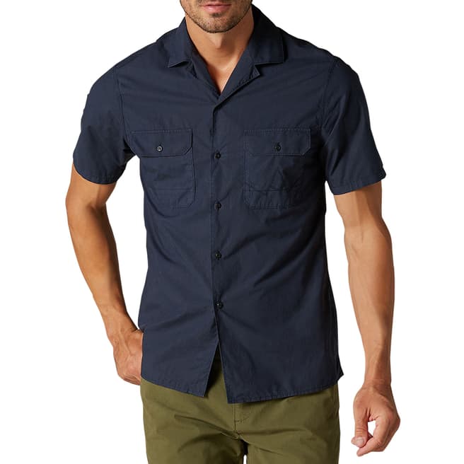 7 For All Mankind Navy Collared Short Sleeve Shirt