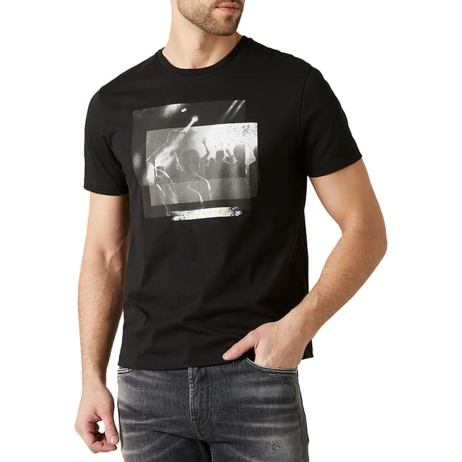 7 For All Mankind Black Graphic Print T-Shirt
