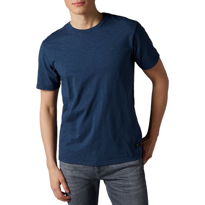 7 For All Mankind Blue Slub Cotton T-Shirt