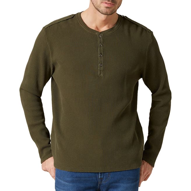 7 For All Mankind Green Serafino Long Sleeve Top